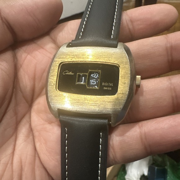 Working 1960s Vintage Chateau Digital Jump Hour Swiss Watch Manual 43mm No Glass - Picture 1 of 13